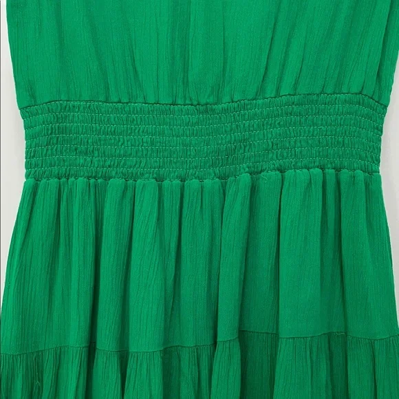 GOA Paris Kelly Green Ruffle Sleeve V-Neck Gauzy Tiered Mini Dress - Picture 10 of 13
